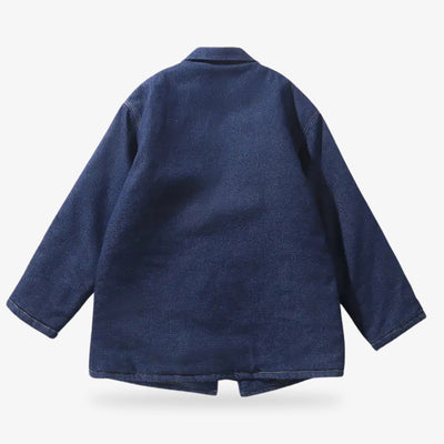 This japanese coat is a Blue Blue Japan haori with a sleek minimalist design in deep indigo, blending tradition and modernity