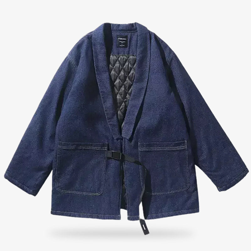 this Japanese coat is a Blue haori featuring a minimalist design in indigo, reflecting the elegance of traditional Japanese aesthetics