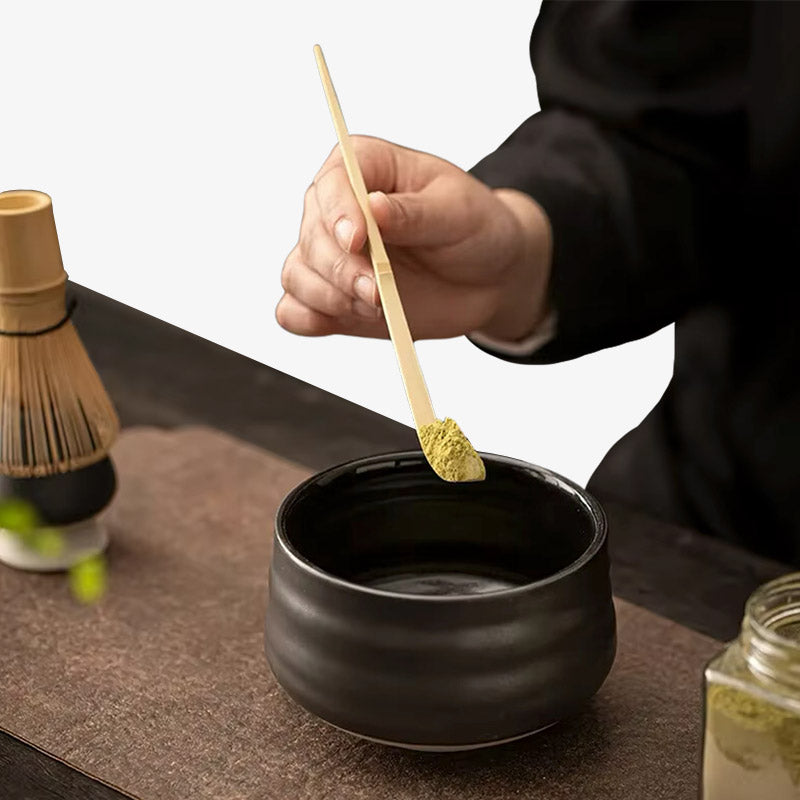 Chashaku matcha scoop made from bamboo, essential for preparing authentic Japanese matcha tea