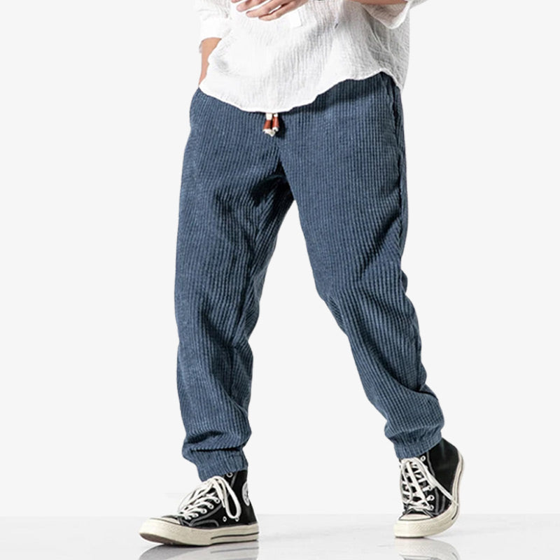 This blue Corduroy pants Japan crafted with quality fabrics and retro inspiration for casual wear.