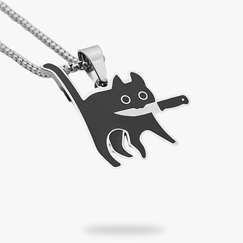 This cute kawaii necklace is a Japanese jewelry pendant features a little black cat hanging from a silver chain.