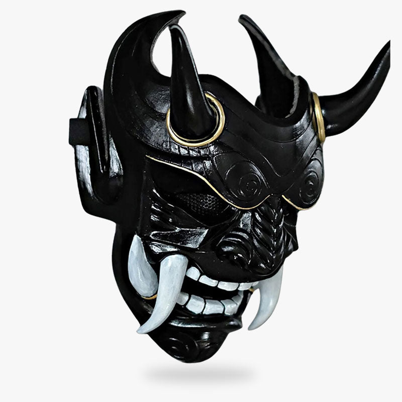 The black demon Oni mask is a stunning work of art, handcrafted from quality materials, uniquely painted and sculpted with horns and white sharp teeth to reflect Japanese legends