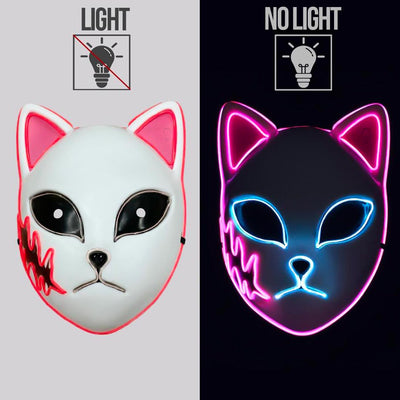 the demon slayer mask cosplay is a kitsune fox mask.  The manga mask glows in the dark with blue led 