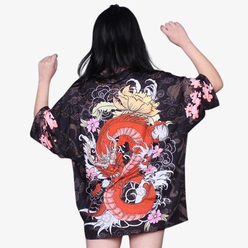 Experience the allure of the dragon-kimono-robe, featuring intricate dragon designs that blend traditional Japanese art with modern elegance