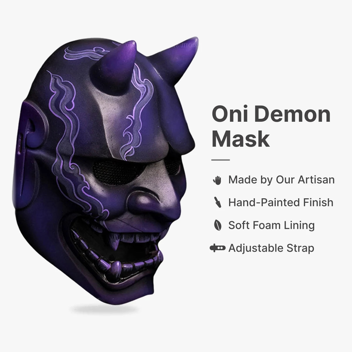Japanese Demon Mask : Made by Our Artisan, Hand-Painted Finish, Soft Foam Lining, Adjustable Strap