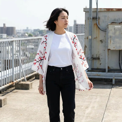 floral white japanese cardigan