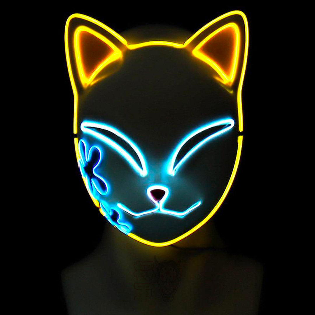 The fox mask demon slayer glows in the dark with yellow led