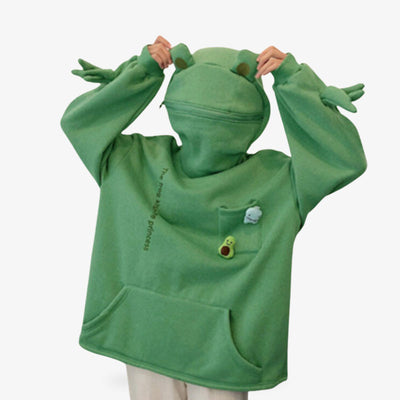 Frog hoodie kawaii made from comfortable cotton with a cute frog design, perfect for adding a touch of whimsy