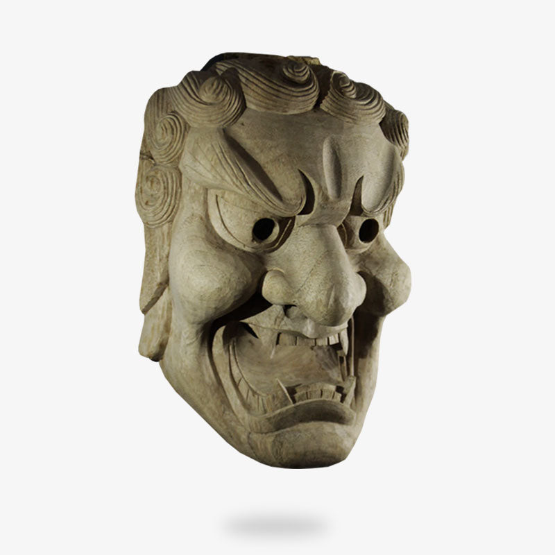 The fudo mask meaning: "the immovble or unshakable" one.” He is one of five myo-o, or lords of light, whose threatening appearance guards the Law of Buddhism