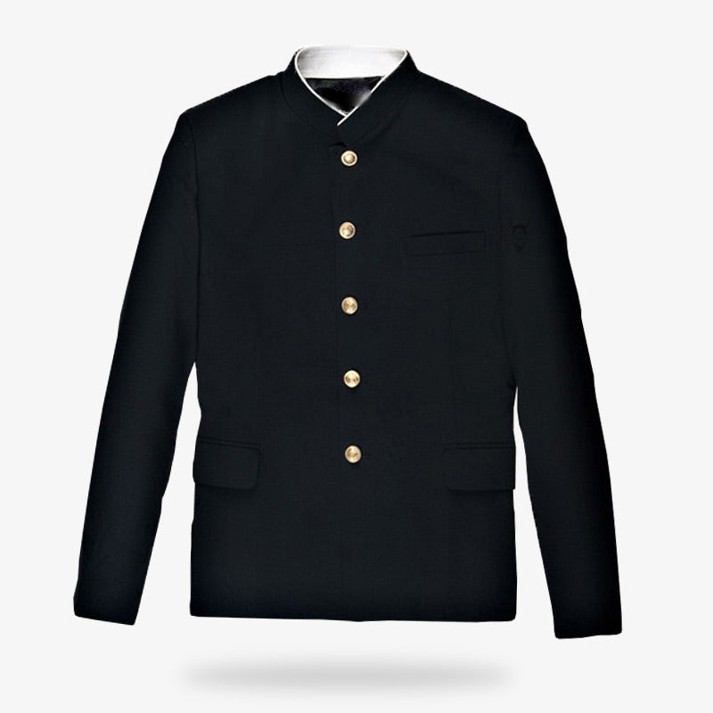 the gakuran uniform jacket is a black japanese uniform for student