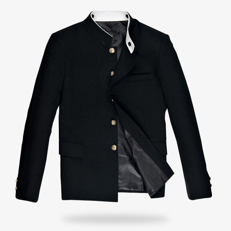 A gakuran jacket is a japanese school uniform for men