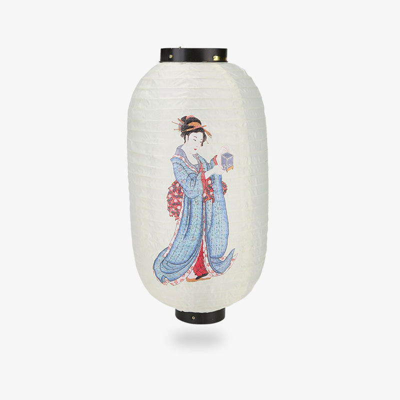 The geisha lantern is a Chochin-style Japanese paper lantern, decorated with a delicate image of a geisha, bringing traditional charm to any room