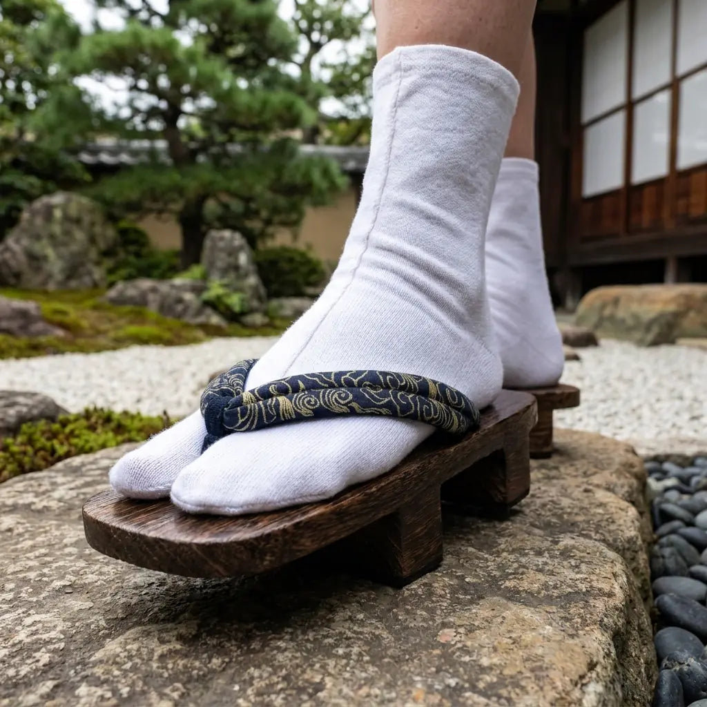 Close-up of warm brown wood grain on Geta Japan wooden sandals