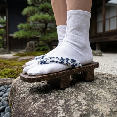 Close-up of the black wood geta sole showing rubber-coated teeth