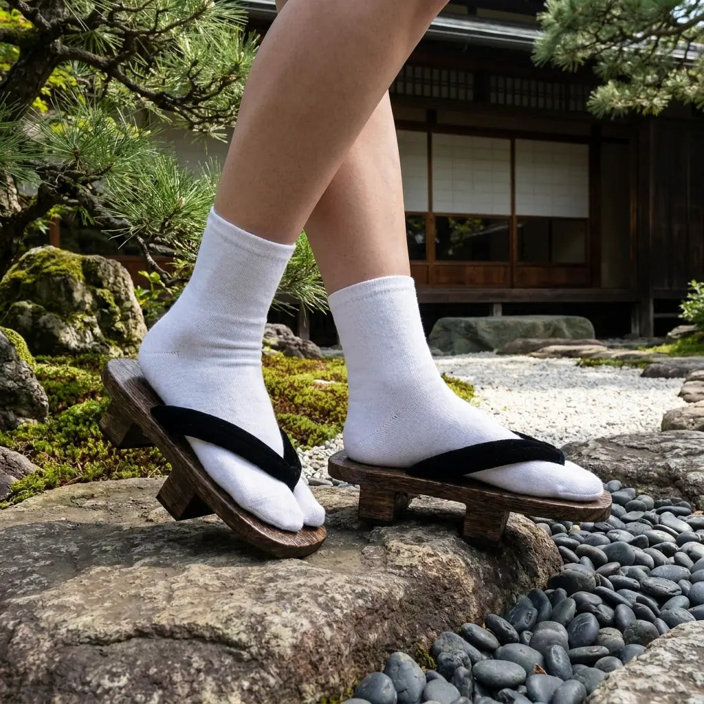 Geta Woman sandals in warm brown wood with plain black hanao strap