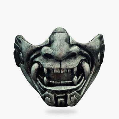 this half face samurai mask is demon with teeths. It's part of the japanese warrior armor