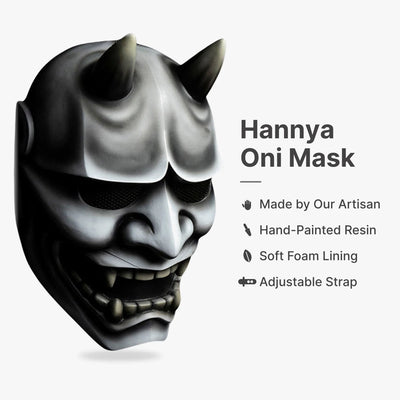 Demon Mask Japanese : Made by Our Artisan, Hand-Painted Resin, Soft Foam Lining, Adjustable Strap