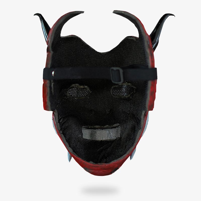 The handmade Japanese masks are crafted from high-quality fiberglass and wood, featuring hand-painted and sculpted details with horns and sharp teeth. These masks are lined with soft foam inside for comfortable wearing and secure with a strap system, each mask uniquely reflecting the legends and myths of Japan
