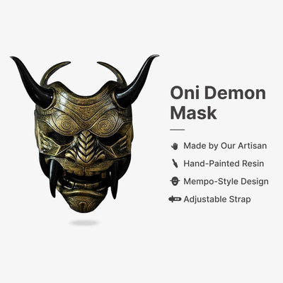 Traditional Japanese Oni Mask : Made by Our Artisan, Hand-Painted Resin, Mempo-Style Design, Adjustable Strap