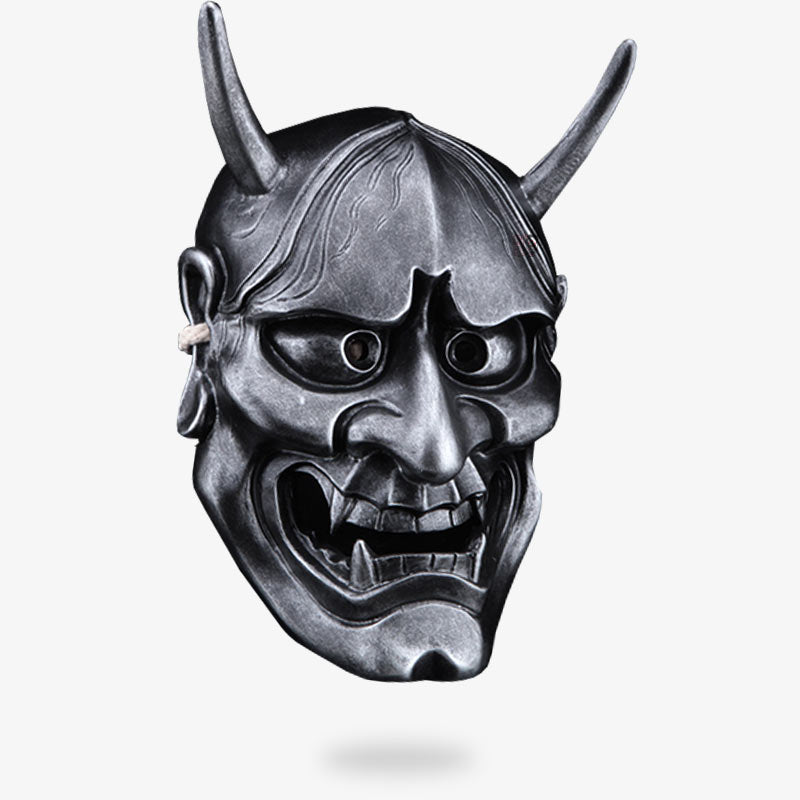 Buy a hannya oni mask if you love Japanese No theater and Japanese mythology. This Japanese mask is an oni Japanese demon face with horns, teeth and fangs.