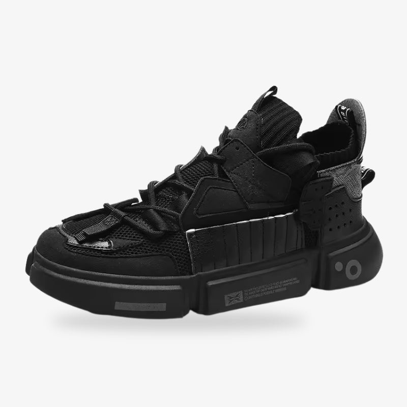 The black colored Harajuku sneakers are inspired by Tokyo street fashion, featuring minimalist designs and vibrant unicolors for a techwear and streetwear outfit