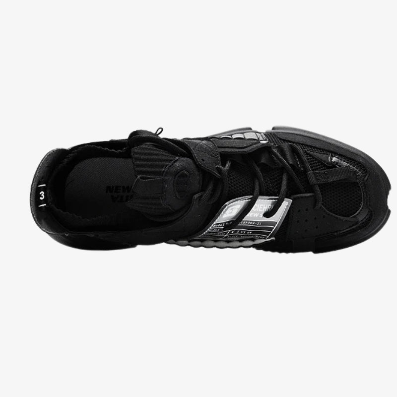Harajuku style shoes designed for trendy streetwear looks and black techwear outfit, inspired by Japan’s fashion-forward districts.
