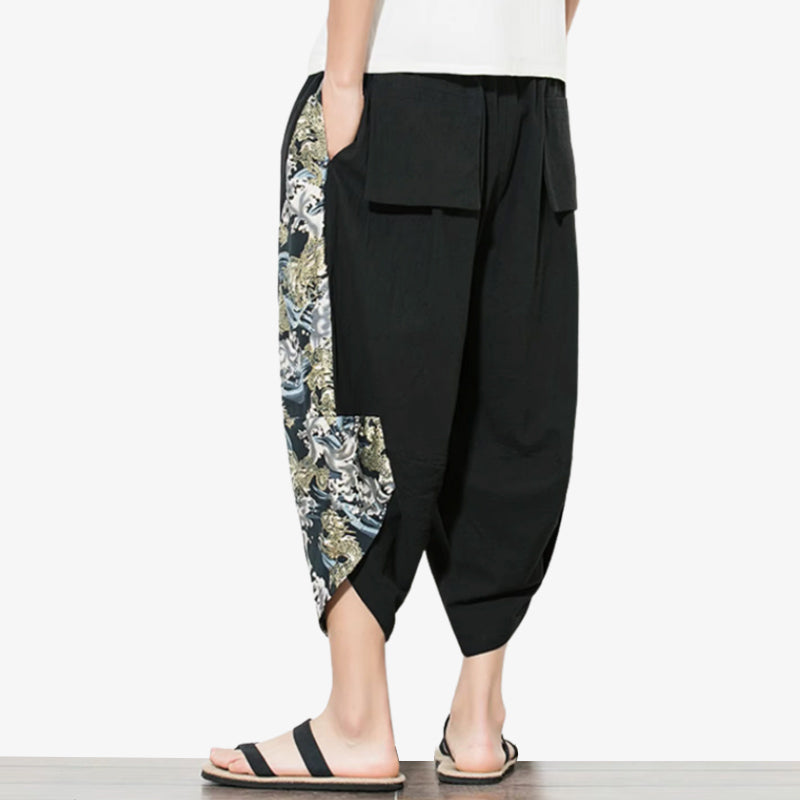 Harem mens sweatpants with loose silhouette and Japanese streetwear influences for casual comfort.