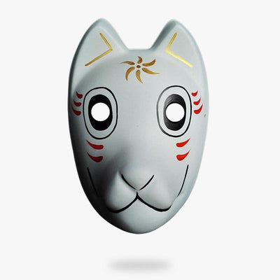 This hotarubi no mori e mask is shaped like a white japanese fox mask. It is painted with