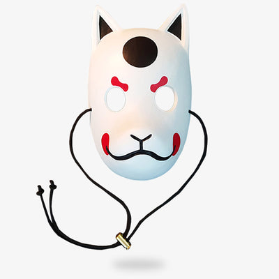 The japaense kitsune mask festival is hand painted with black red and white colors. It's the perfect japanese shinobi outfit for a cosplay costume, or japanese ninja disguese