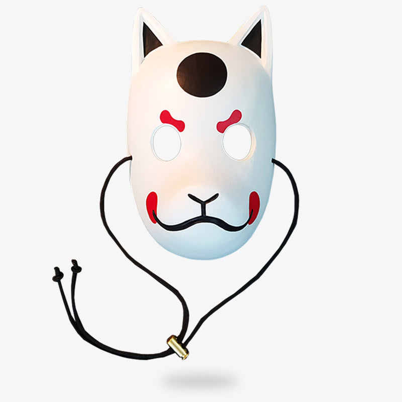 The japaense kitsune mask festival is hand painted with black red and white colors. It's the perfect japanese shinobi outfit for a cosplay costume, or japanese ninja disguese