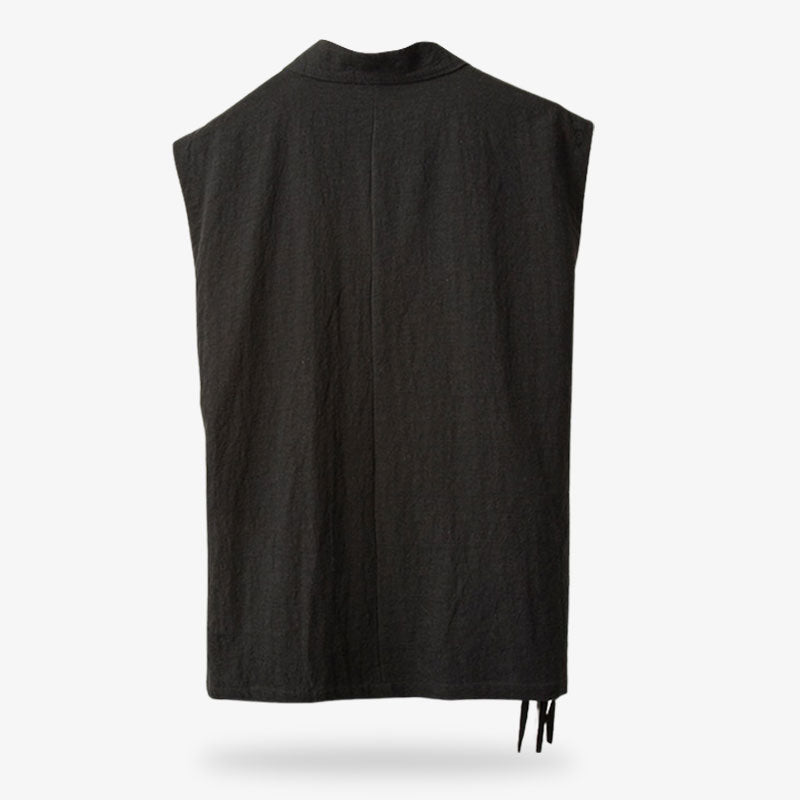 A japan vintage t- shirt made with linen and coton fabric. Black Japanese Shirt sleeveless