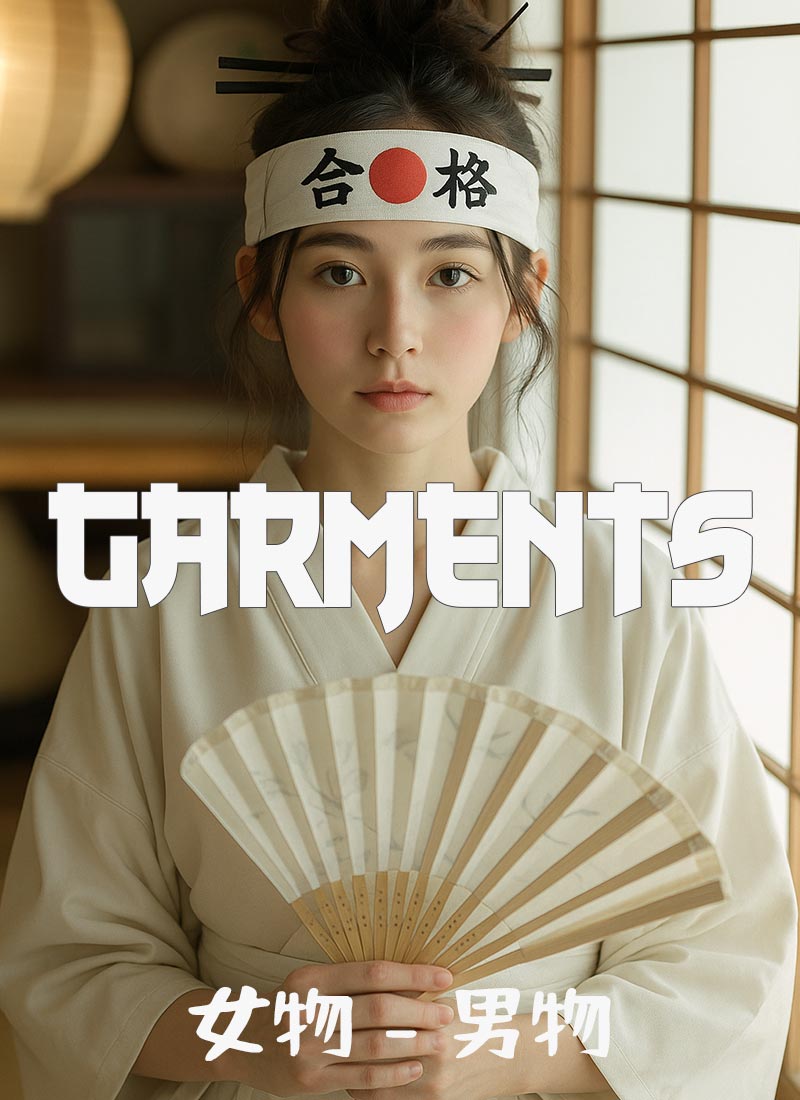 A woman is dressed in a Japanese accessory. She has a kanzashi headband on her forehead and is holding a Japanese sensu fan. She is dressed in a Japanese women's kimono.