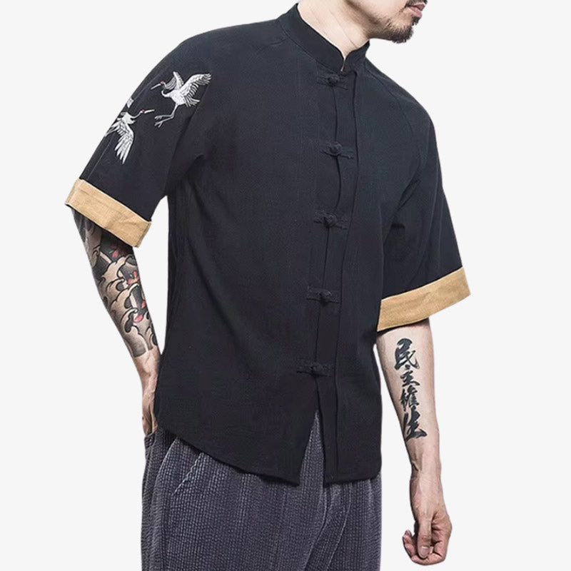 Japanese aesthetic t-shirts designed with clean lines and two japanese birds tsuru reflecting wabi-sabi or ukiyo-e influences.