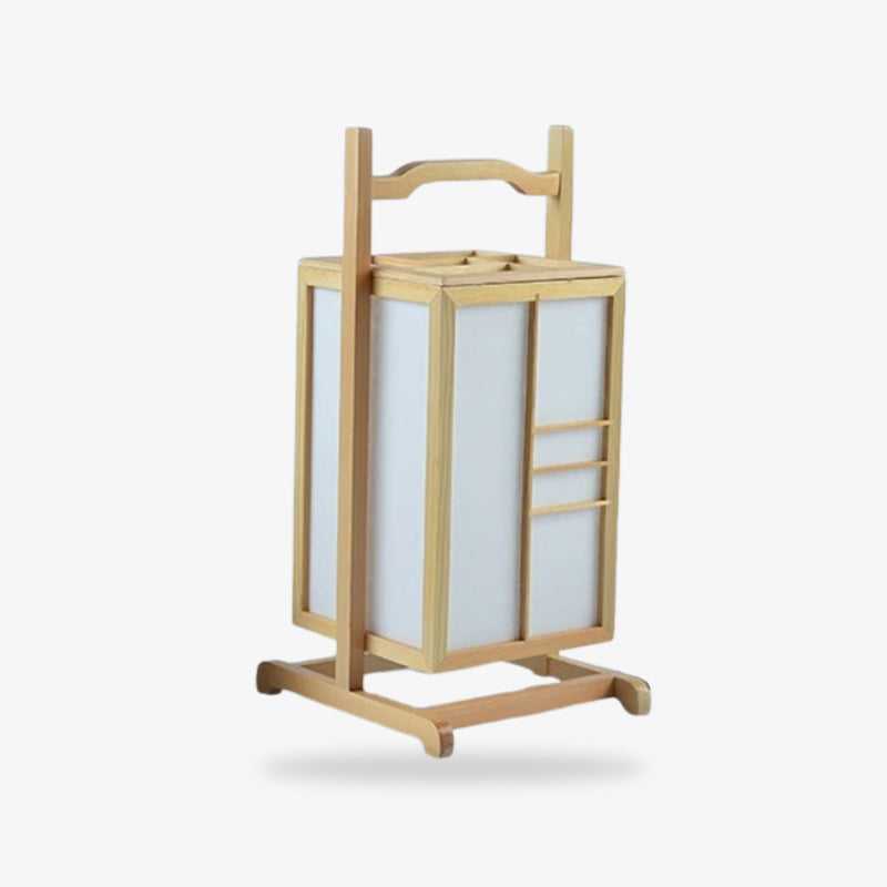 japanese bamboo floor lamp lamp with white glass shoji panel shade on a white background