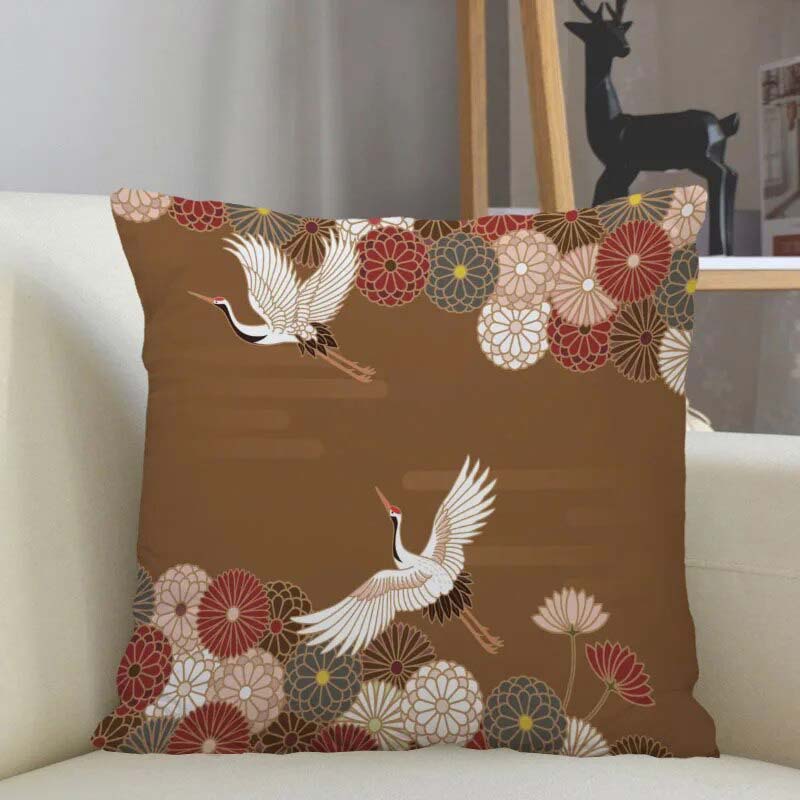 The Japanese bird cushion covers with flower design pattern