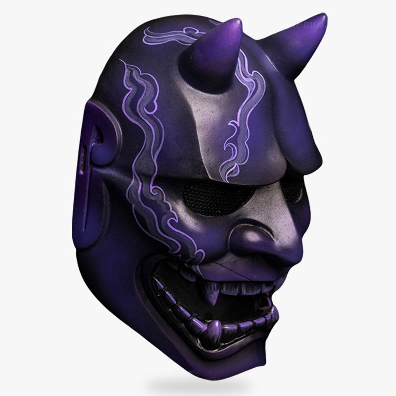 The Japanese Demon mask is handcrafted and handpainting with blue colors and flams. The samurai oni mask is made with horns and quality fiberglass material