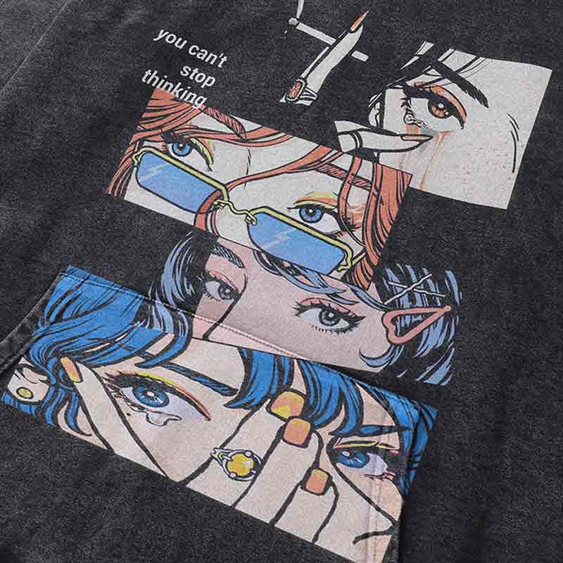 A japanese design hoodie with Anime girls from manga 90's style 