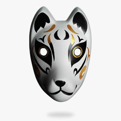 The Japanese fox demon mask is hand painted with black and gold color. The withe kitsune mask is famous for cosplay and anime lovers