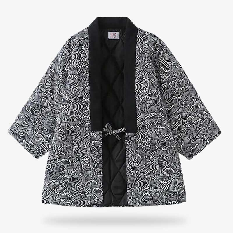A japanese Hanten jacket with Japanese wave symbols printed on the quality fabric