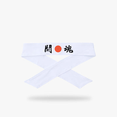 A Hachimaki headband with the Nippon hichi kanji, symbolizing the spirit of surpassing oneself.  Complete your look with a hachimaki Headband, a versatile accessory that blends traditional motifs with contemporary fashion