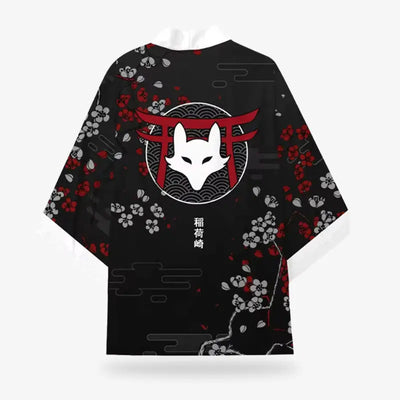 Kimono fox laid flat, back view showing the full kitsune print