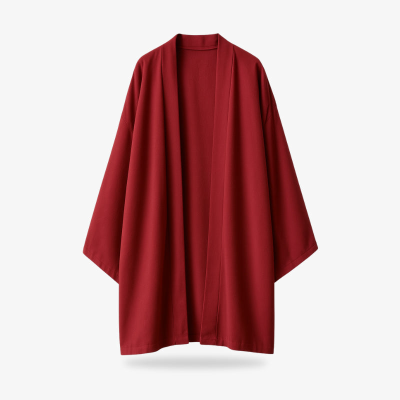 a Red Japanese Kimono blazer cape on a white background