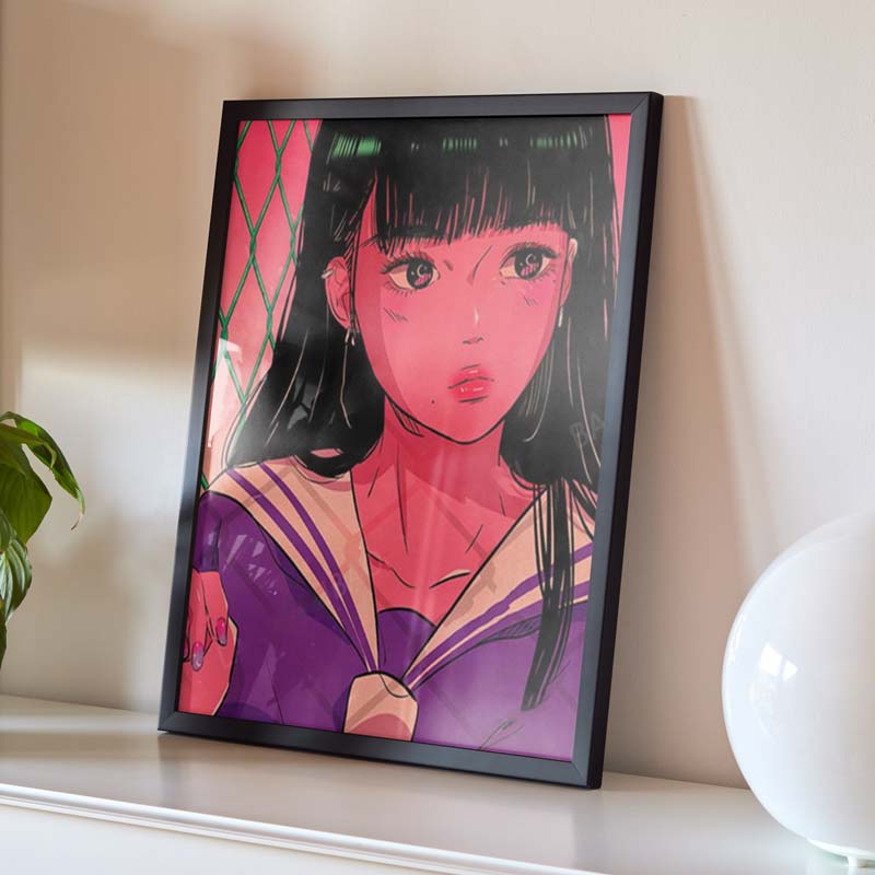 This japanese manga prints is a manga poster with a japanese girl student dresses with a sailor fuku uniform