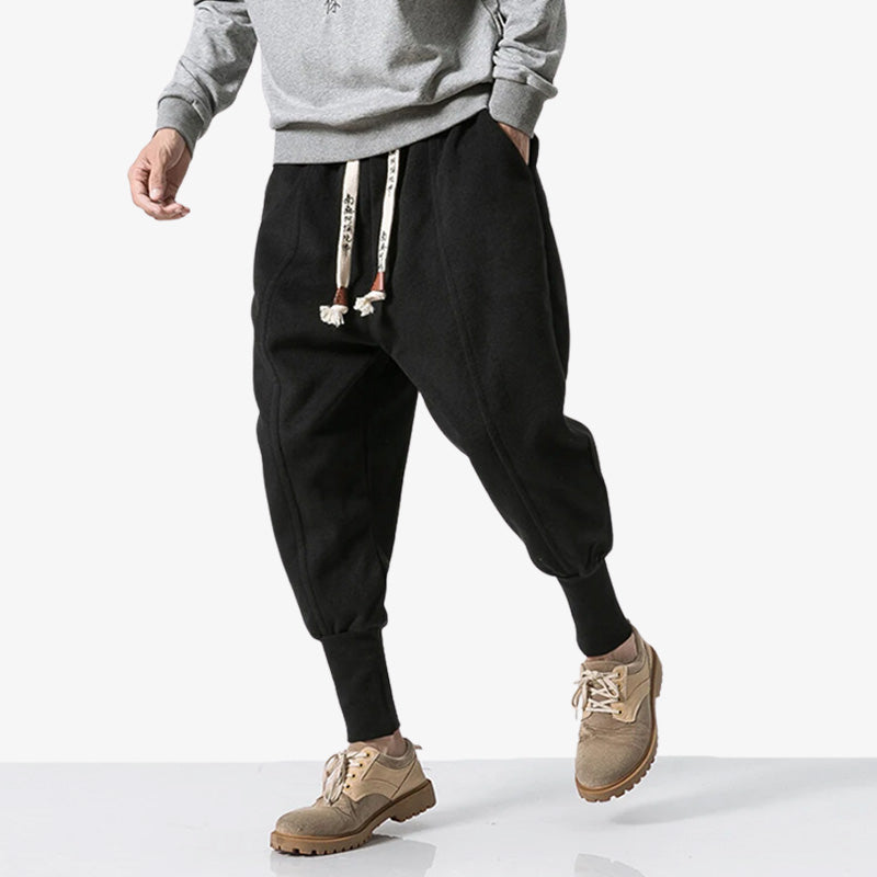 Black Japanese Nikka pants is worn with streetwear and casual clothing.