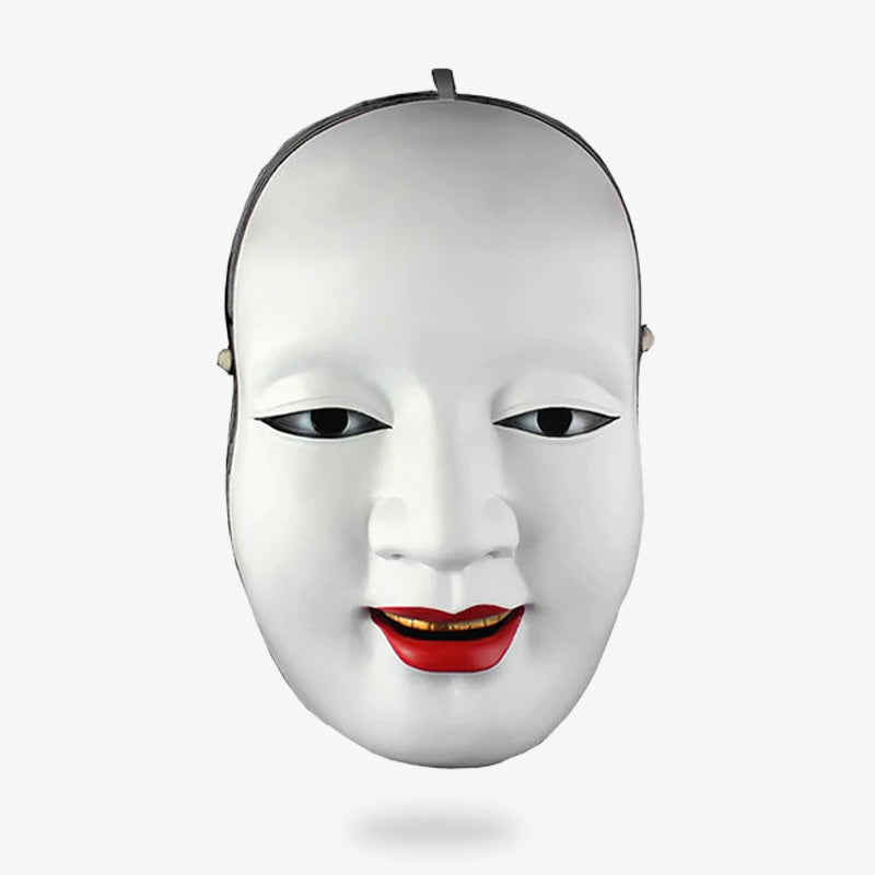this japanese noh mask depicts a woman's face. This Japanese mask resembles a Yurei ghost.