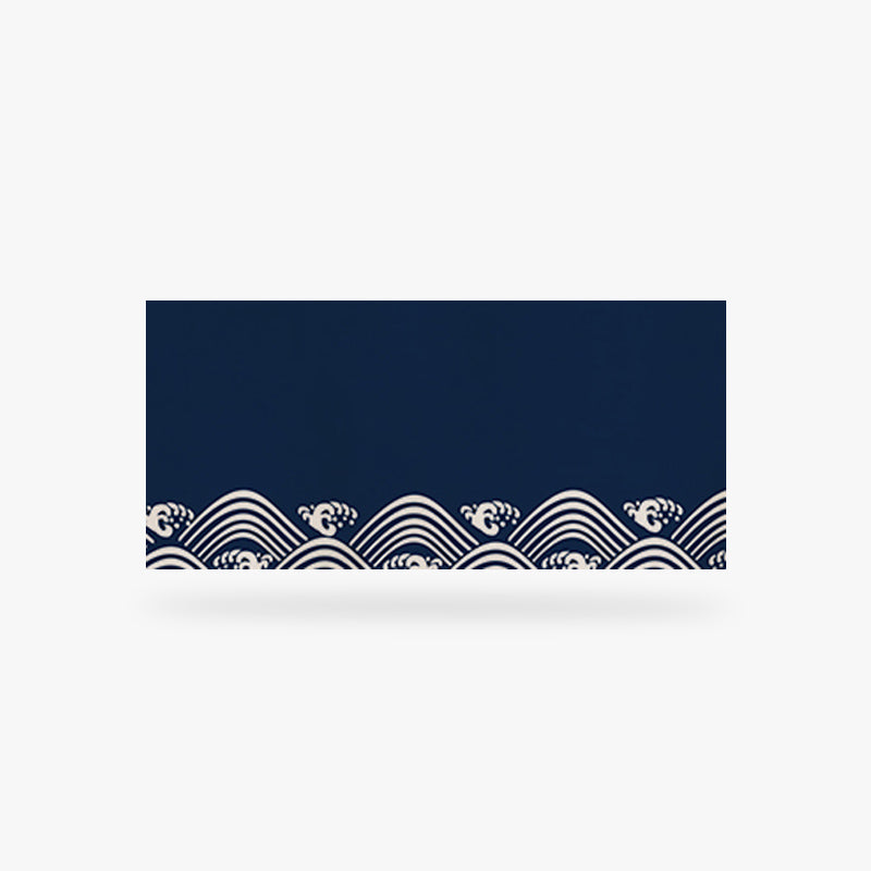 Navy blue Japanese Noren Curtain with white wave pattern on a white background