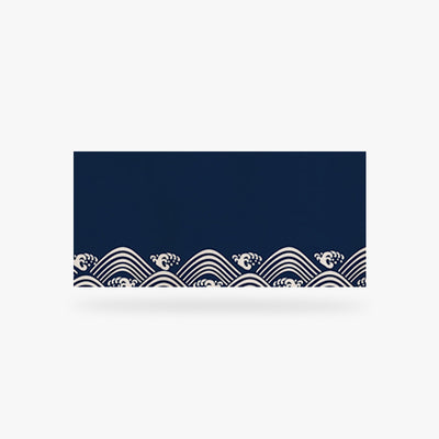 Navy blue Japanese Noren Curtain with white wave pattern on a white background