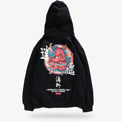 The japanese oni is black colored and printed with a Japanese tattoo Irezumi demon face and kanji