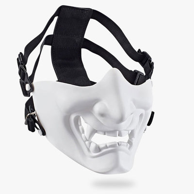 The Japaense oni mask white has black straps. Japanese mask material is white PU, high quality for ta ninja mask