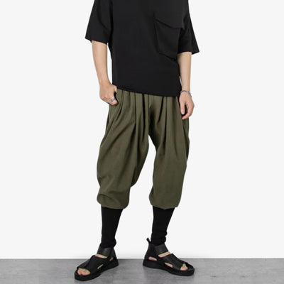 A green Japanese pants loose fit offering ease of movement and traditional inspired styling from streetwear outfit